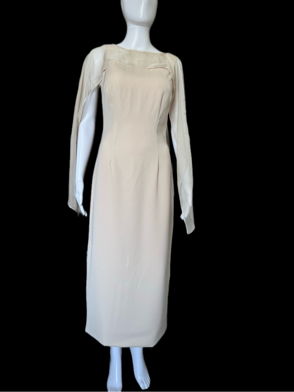 MOTF Cream Long-Sleeve Draped Column Gown